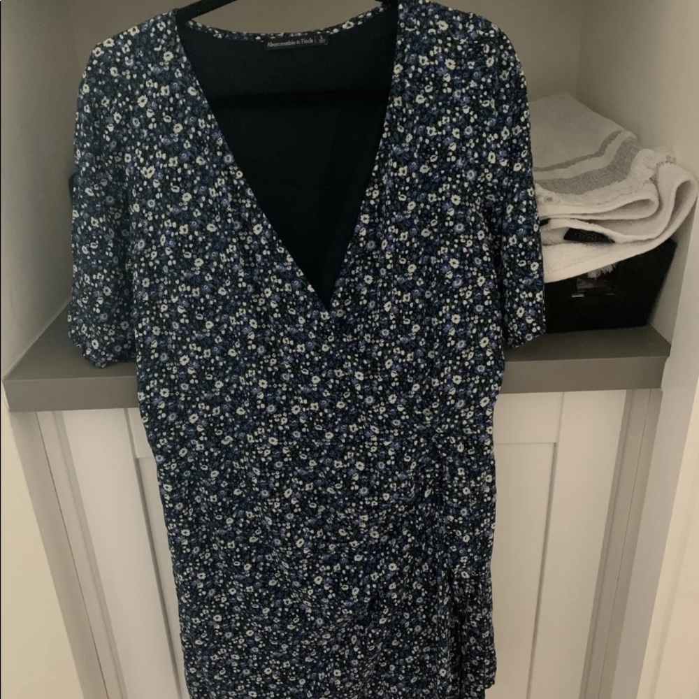 Abercrombie & Fitch Faux Wrap Dress Blue Floral Womens Large